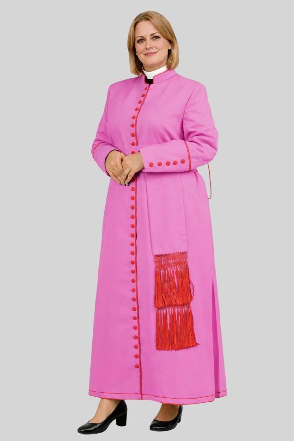 Consecrated Women's Pink Cassock with Red Trim