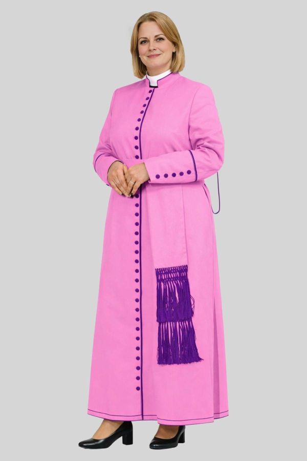 Consecrated Women's Pink Cassock with Roman Purple Trim