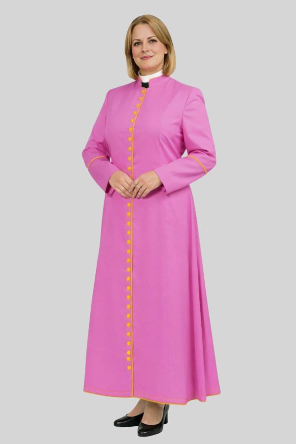 Consecrated Women's Pink Cassock with Golden Trim