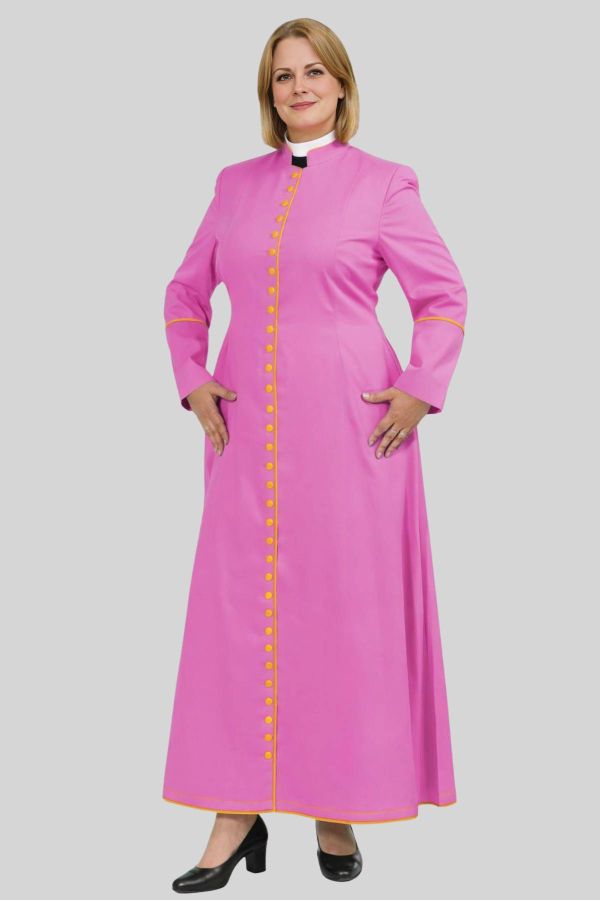 Consecrated Women's Pink Cassock with Golden Trim