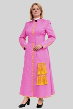 Consecrated Women's Pink Cassock with Golden Trim