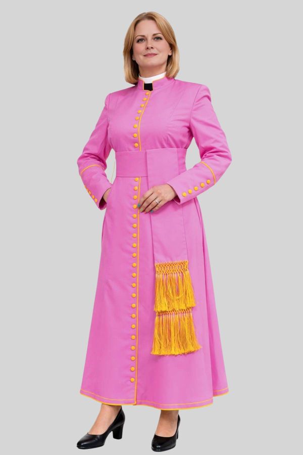 Consecrated Women's Pink Cassock with Golden Trim
