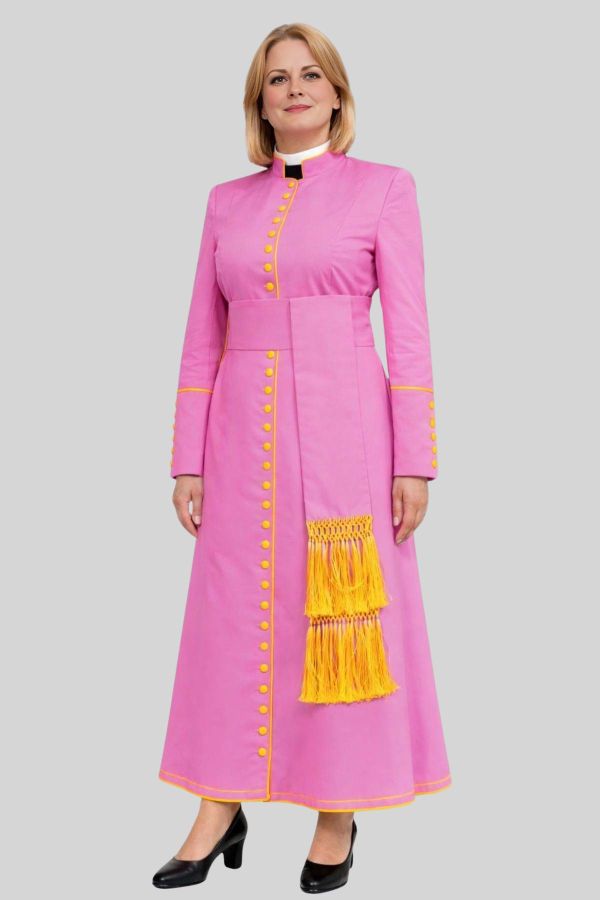 Consecrated Women's Pink Cassock with Golden Trim