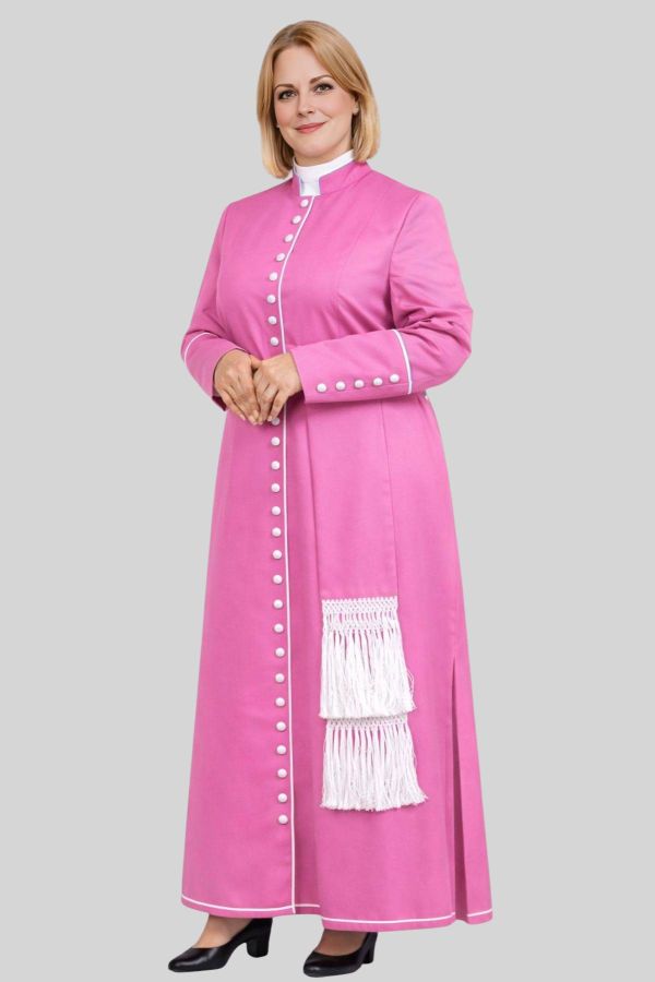 Consecrated Women's Pink Cassock with White Trim