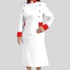 Designer Clergy Dress White with Red Designer Button Trim