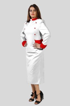 Designer Clergy Dress White with Red Designer Button Trim