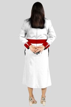 Designer Clergy Dress White with Red Designer Button Trim