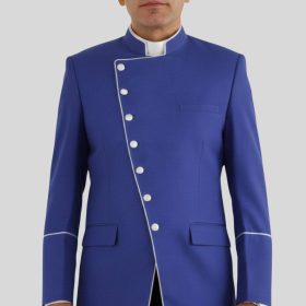 Elegant Royal Blue Clergy Jacket with Double Breasted Look