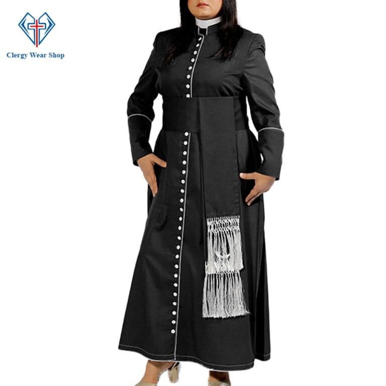 Ladies Clergy Robes Black with White Buttons