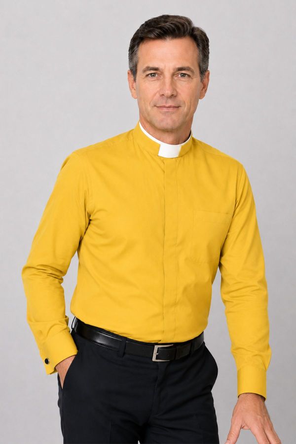Opulent Gold Tonsure Collar Clergy Shirt for Priests