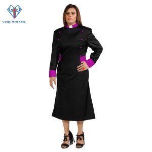 Stylish Designer Clergy Dresses Black with Purple Designer Buttons.