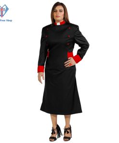 Stylish Designer Clergy Dresses Black with Red Designer Buttons