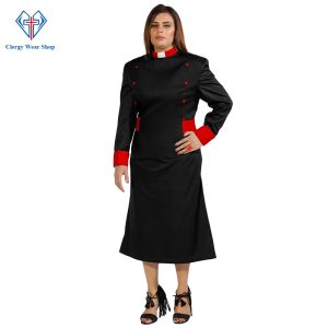 Stylish Designer Clergy Dresses Black with Red Designer Buttons