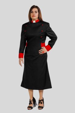 Stylish Designer Clergy Dresses with Red Button Accent Detail