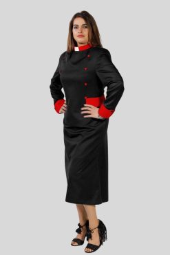 Stylish Designer Clergy Dresses with Red Button Accent Detail