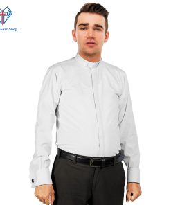 White Clergy Shirt with Roman Collar & French Cuffs