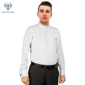 White Clergy Shirt with Roman Collar & French Cuffs
