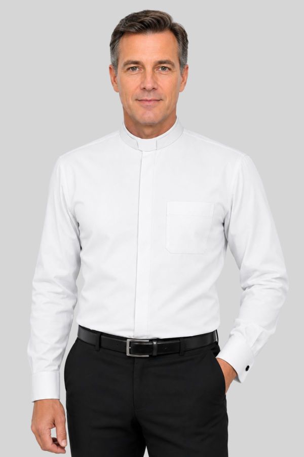 White Tonsure Collar Clergy Shirt for Priests & Pastors
