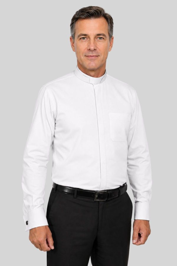 White Tonsure Collar Clergy Shirt for Priests & Pastors