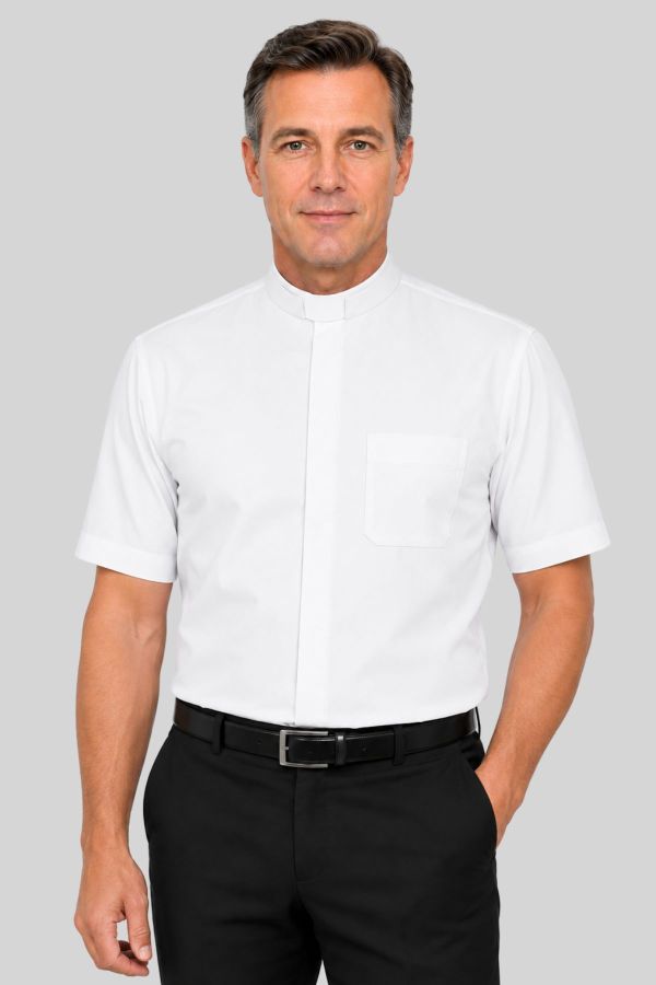 White Tonsure Collar Clergy Shirt for Priests & Pastors