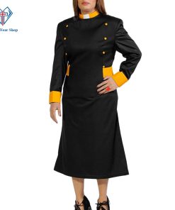 Women’s Clergy Dress Black With Gold Designer Buttons