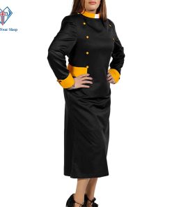 Women’s Clergy Dress Black With Gold Designer Buttons