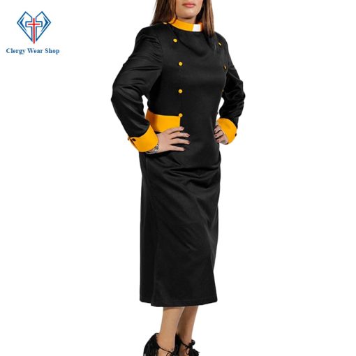 Women’s Clergy Dress Black With Gold Designer Buttons