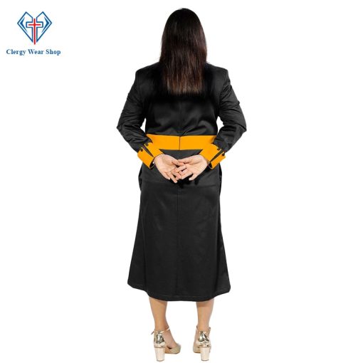 Women’s Clergy Dress Black With Gold Designer Buttons