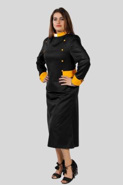 Women’s Clergy Dress Black with Golden Designer Button Look