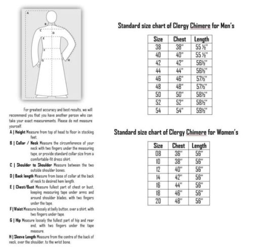 Men's & Womens Chimere Size Chart