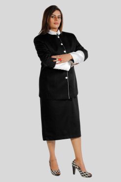 Black 2 Piece Skirt Set with White Trim for Church Events