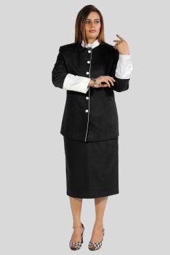 Black 2 Piece Skirt Set with White Trim for Church Events