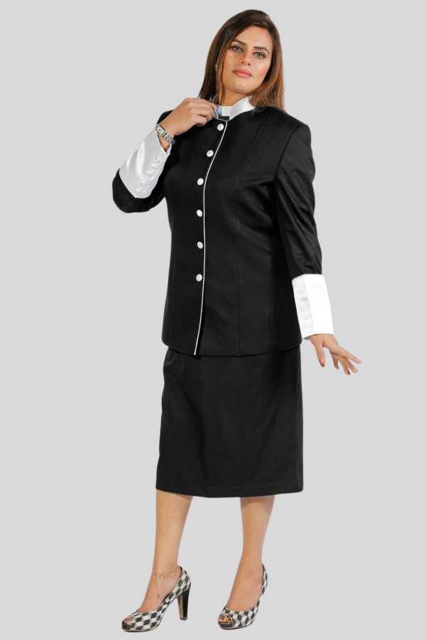 Black 2 Piece Skirt Set with White Trim for Church Events