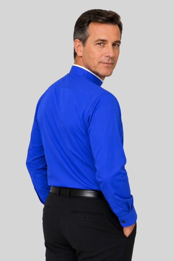 Executive Royal Blue Tonsure Collar Clergy Shirt