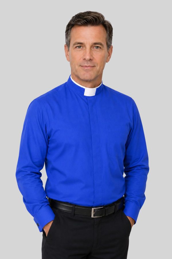 Executive Royal Blue Tonsure Collar Clergy Shirt