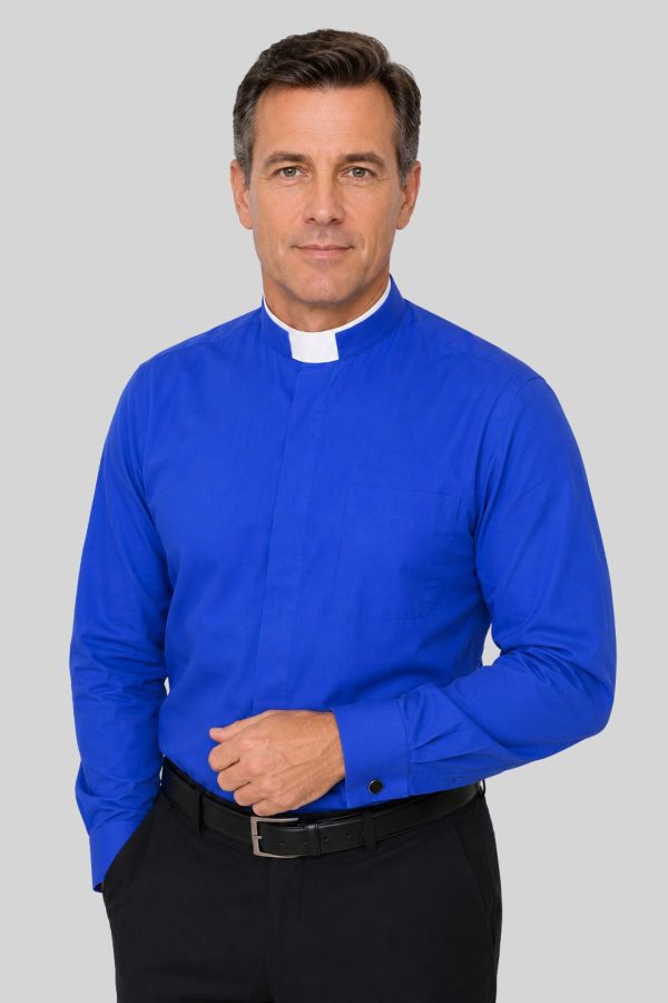 Executive Royal Blue Tonsure Collar Clergy Shirt