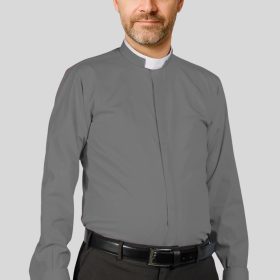 Classic Gray Clergy Shirt with Tonsure Collar & French Cuffs