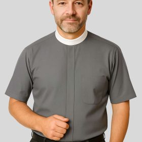 Men's Gray Clergy Shirt with Neckband Collar