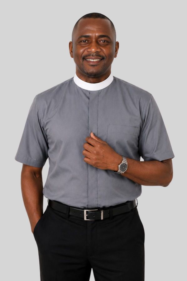 Neckband Gray Clergy Shirt for a Polished Look