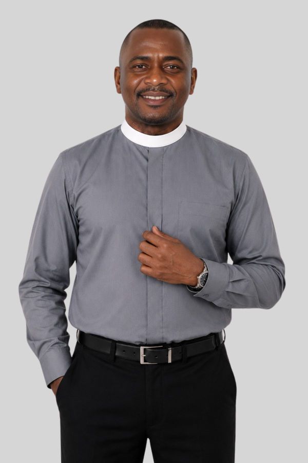 Neckband Gray Clergy Shirt for a Polished Look