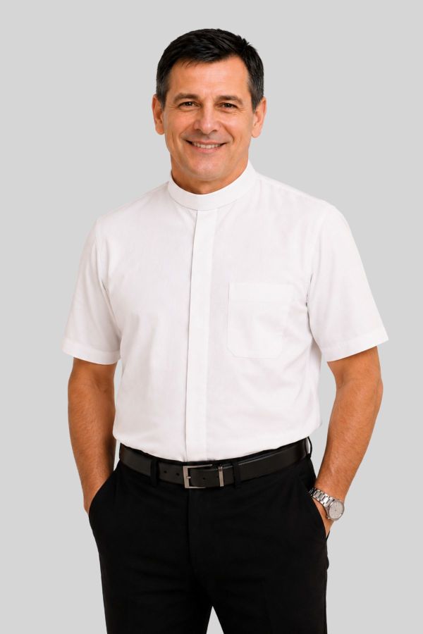 Purity White Men’s Clerical Shirt with Classic Neckband Collar