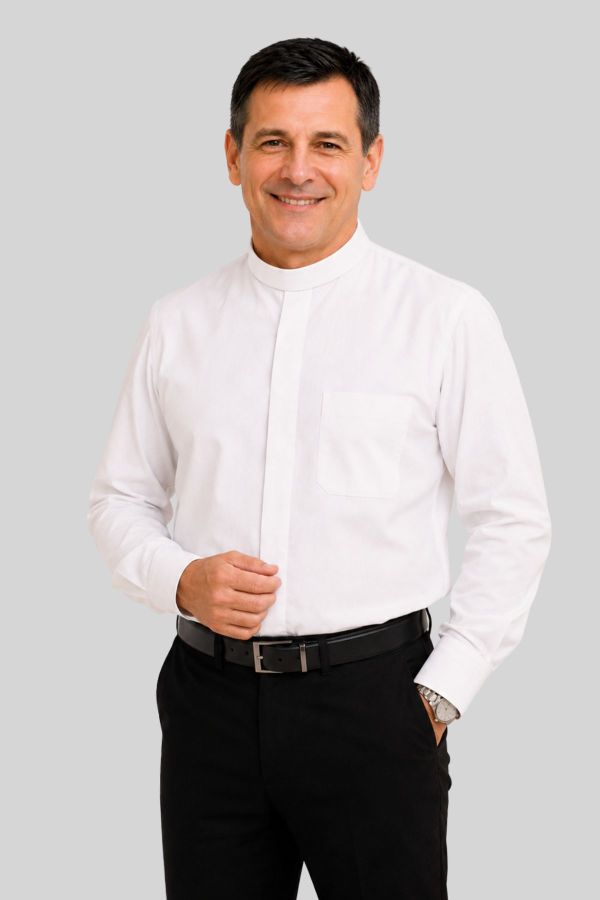 Purity White Men’s Clerical Shirt with Classic Neckband Collar