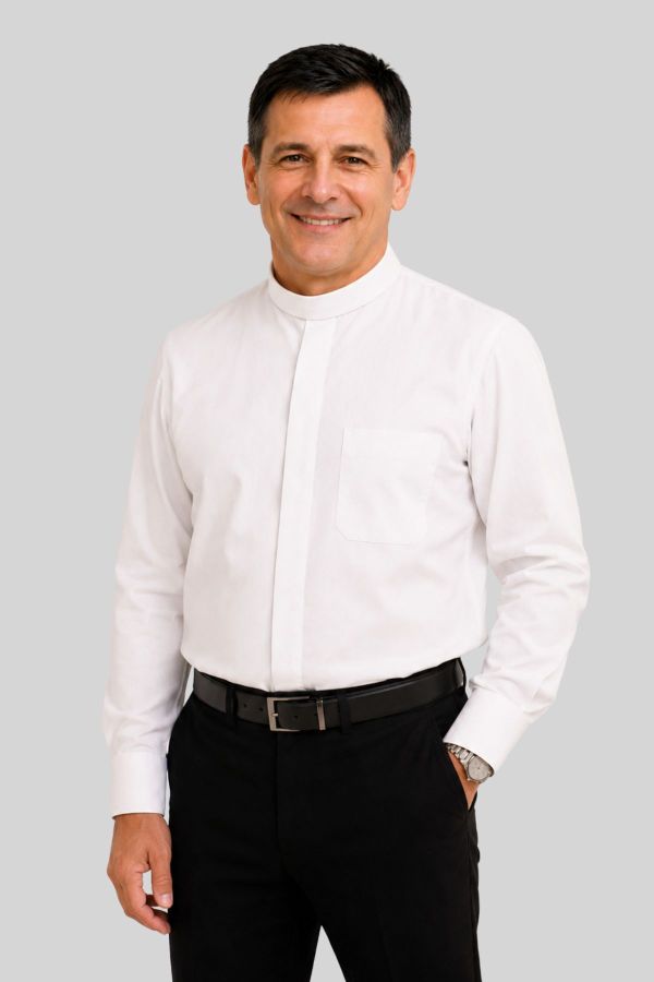 Purity White Men’s Clerical Shirt with Classic Neckband Collar