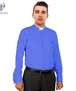 Royal Blue Clergy Shirt with roman collar and french cuff