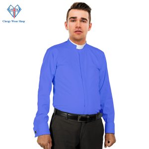Royal Blue Clergy Shirt with roman collar and french cuff
