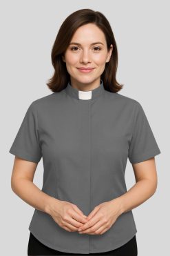 Women Clergy Shirt Gray with Tab Collar