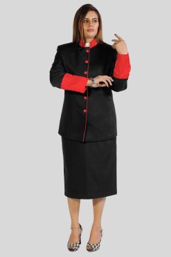 Black Skirt Suit for Women with Red Trim Detail