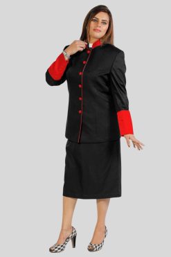 Black Skirt Suit for Women with Red Trim Detail
