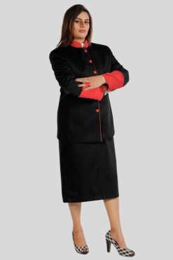 Black Skirt Suit for Women with Red Trim Detail