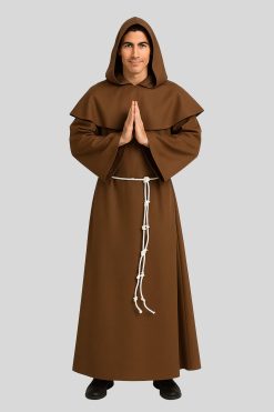 Medieval Monk Robe with Hood & Rope Belt - Franciscan Style